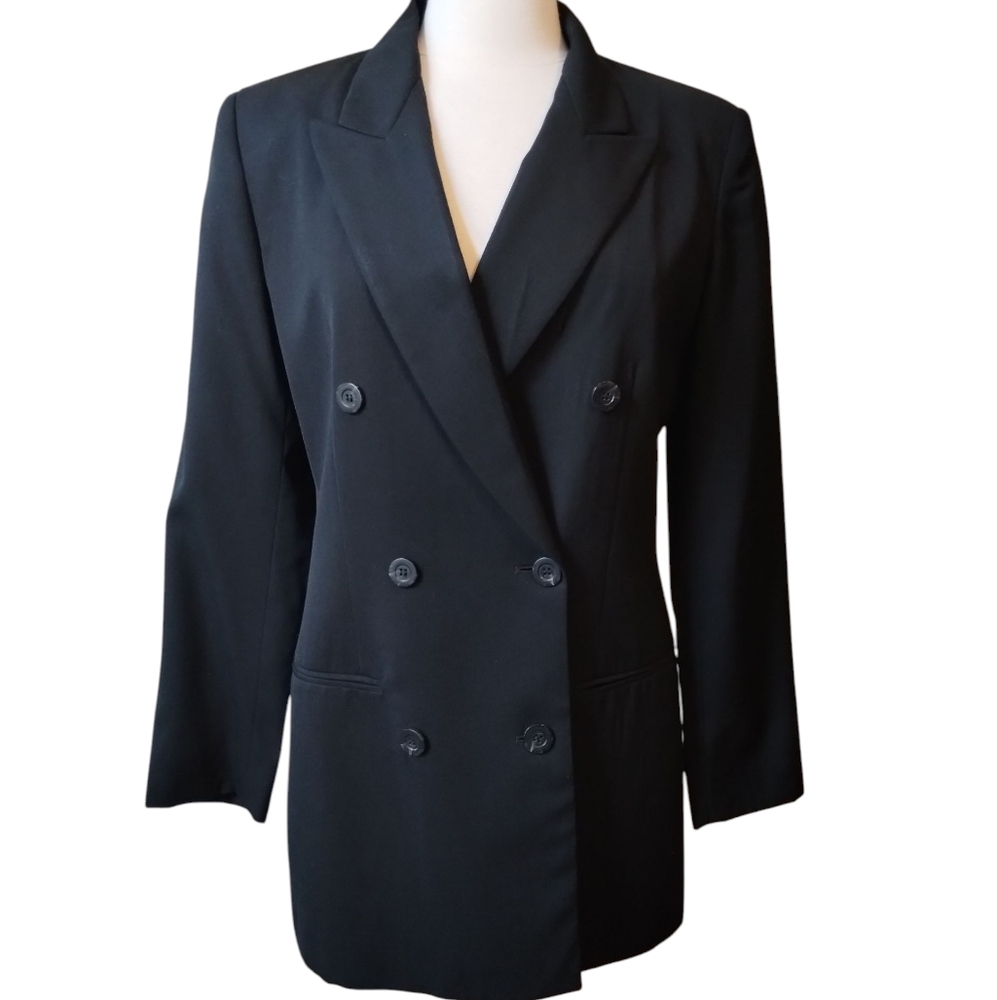 Liz Claiborne Wool Blazer 10 Black Vintage 90s